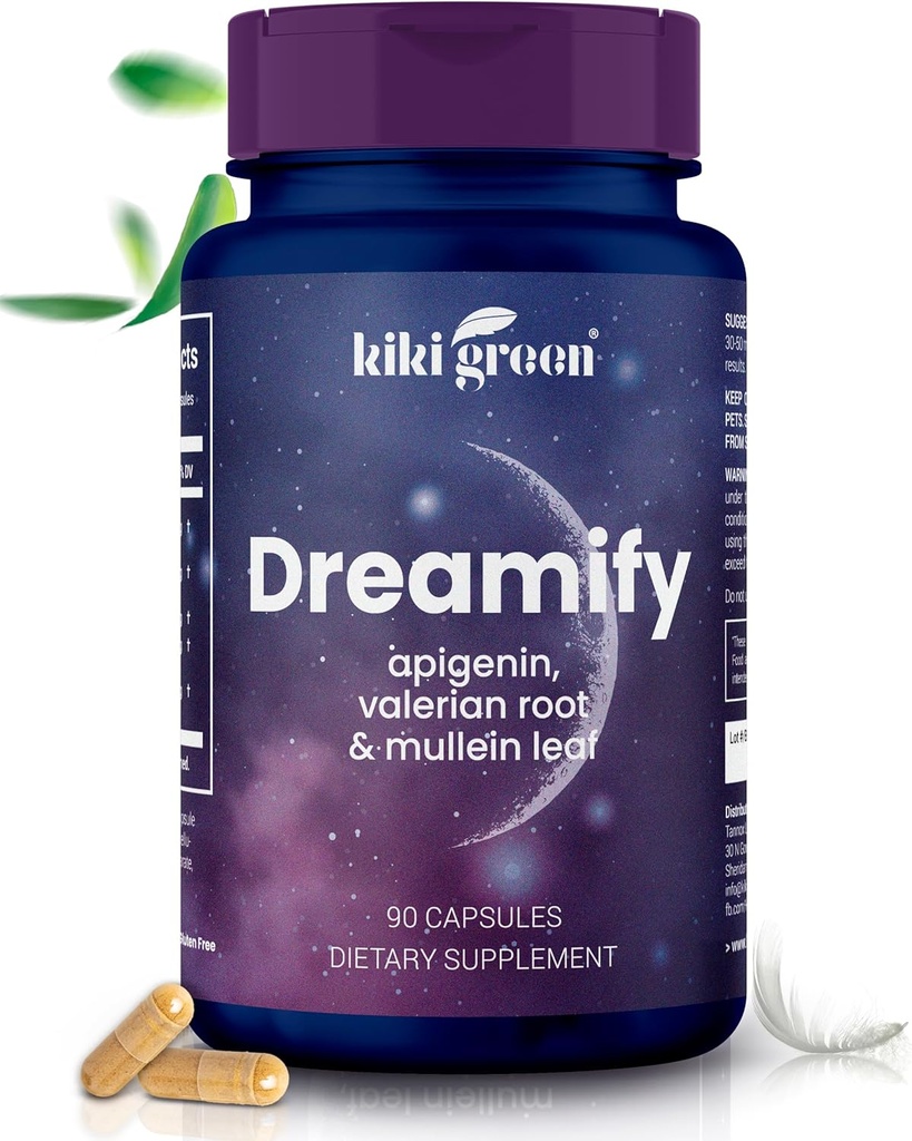 KIKI Green DREAMIFY Supplement - Apigenin, Valerian Root, Mullein Leaf Extract - Ξεκούραση, χαλάρωση, υγιής κύκλος ύπνου - 90 κάψουλες Vegan