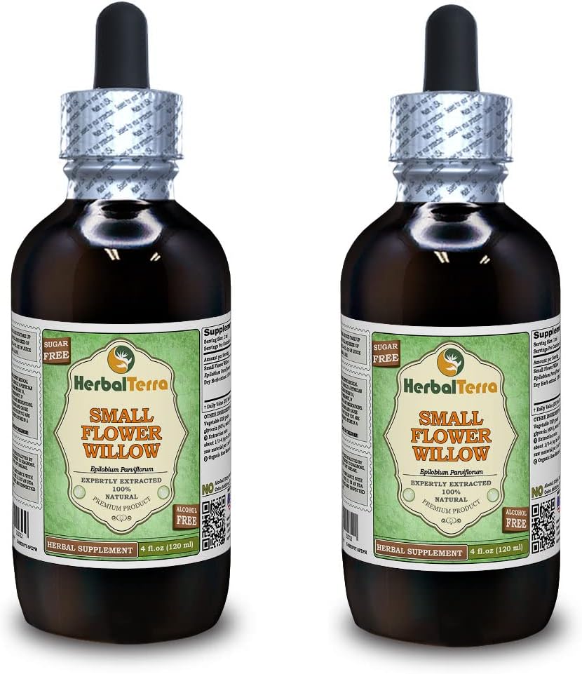 Μικρό Λουλούδι Γουίλοου (Epilobium parviflorum) Γλυκερίτης, Αποξηραμένο Βότανο Υγρό Εκχύλισμα Χωρίς Αλκοόλ (Όνομα: HerbalTerra, Περήφανα Made in USA) 2x4 fl.oz (2x120 ml)