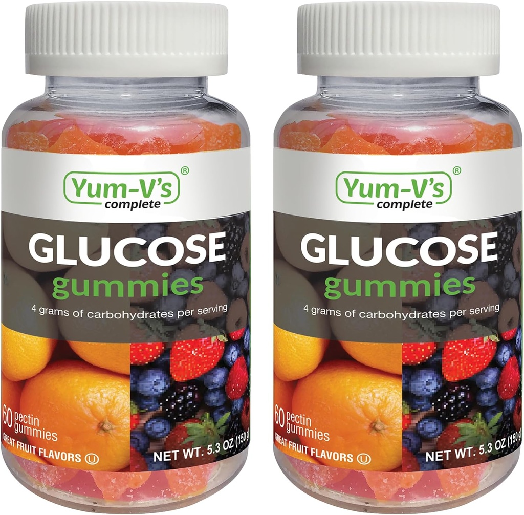 Γλουτένη YUM-V'S Glucose Gummies – Γρήγορη δράση Γλυκόζη Μασώμενα Gummies – Μεγάλη γεύση – Χωρίς γλουτένη, Vegan, μη GMO – Πορτοκαλί & Berry Φυσικό άρωμα – 60 Μασώμενα Gummy για ενήλικες & παιδιά (πακέτο των 2)