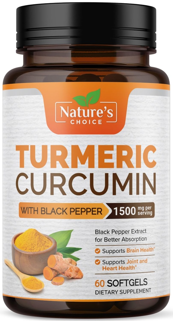 Turmeric Curcumin Supplement Complex - BioPerine Black Pepper Extract Advanced Absorption Curcuminoids for Nature's Joint Support - Antioxidant Herbal Supplement for Women & Men, Non-GMO - 60 Softgels