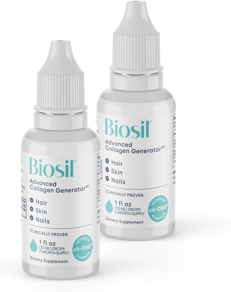 Biosil Collagen Booster Supplement - 1 fl oz Drops, Pack of 2 - Πατενταρισμένο ch-OSA Activator για το δέρμα, τα μαλλιά, τα νύχια & αρθρώσεις - Υποστηρίζει τη φυσική παραγωγή - 120 ημερών προμήθεια