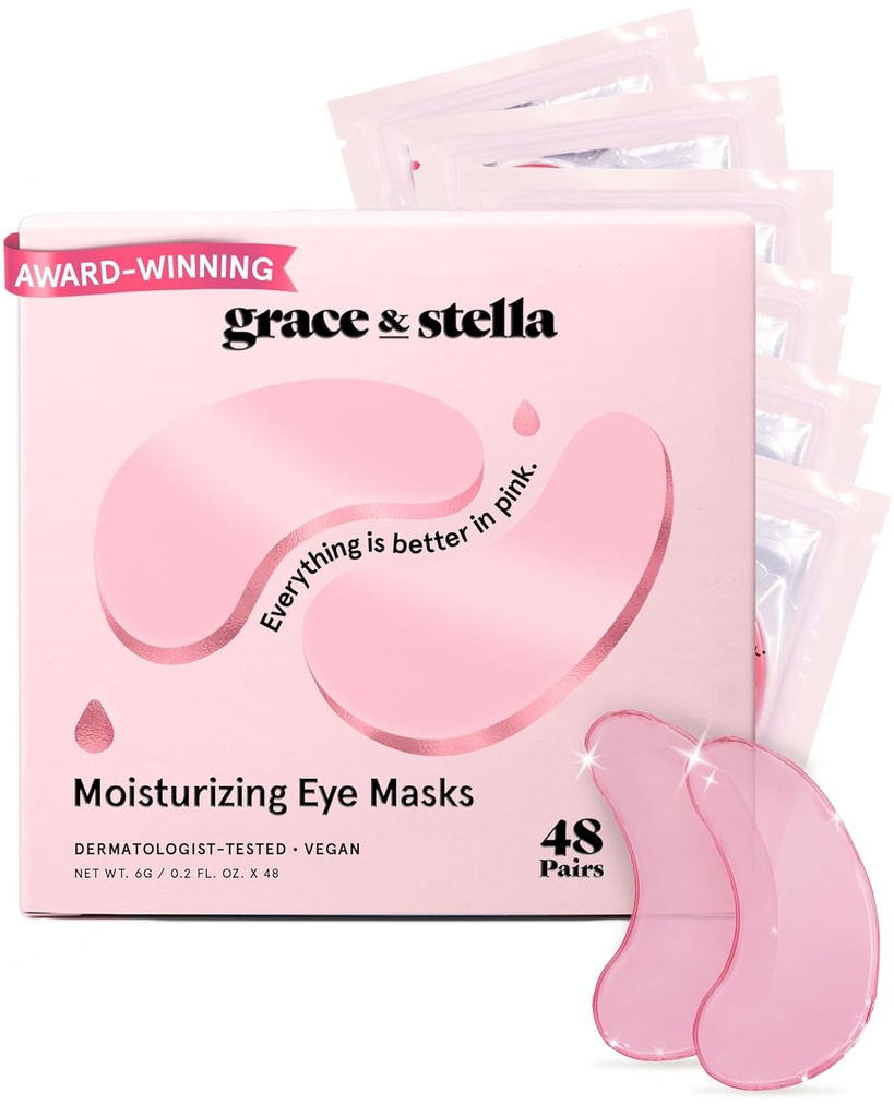 Βραβείο χάριτος & stella Winning Under Eye Mask - Μειώστε τους Σκοτεινούς Κύκλους, Puffy Eyes, Undereye Τσάντες, Ρυτίδες - Gel Under Eye Patches - Δώρα για Φιλενάδα - Vegan Cruelty-Free Self Care (48 Ζευγάρια, Pink)