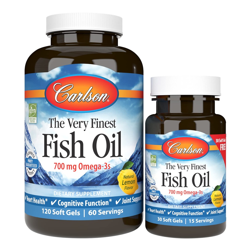 Carlson - The Very Finest Fish Oil, 700 mg Omega-3s, Norwegian, Sustainably Sourced, Lemon, 150 Count