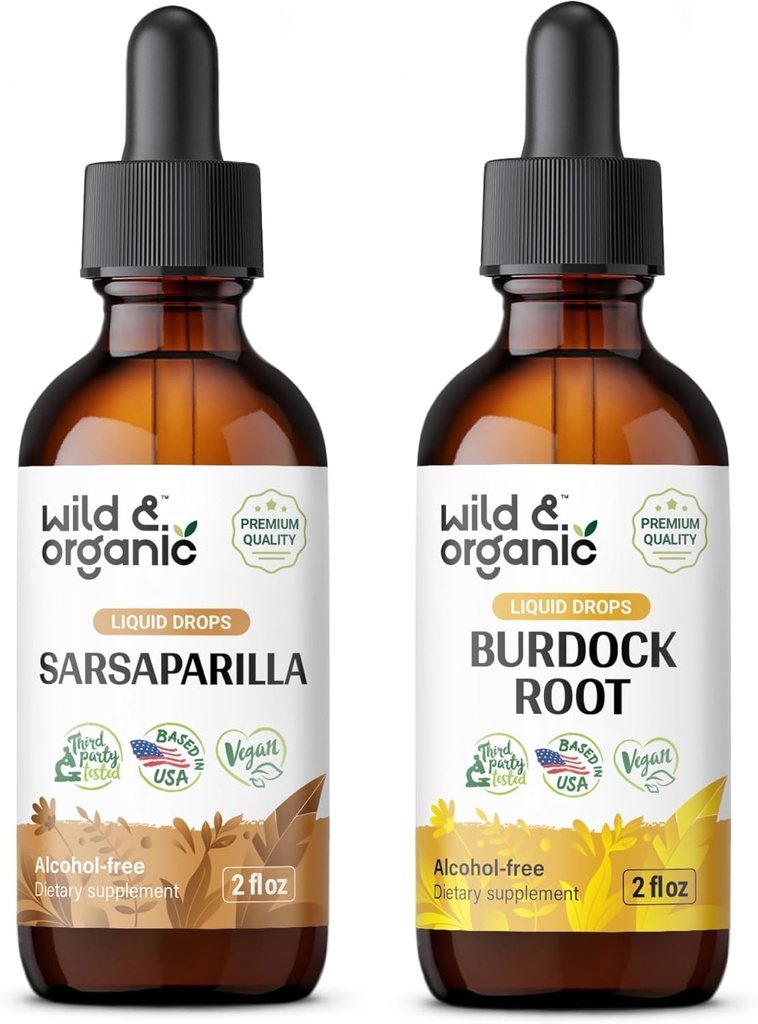 Άγρια & οργανικά Sarsaparilla Βάμμα 2 fl oz & Burdock Ρίζα Βάμμα 2 fl oz