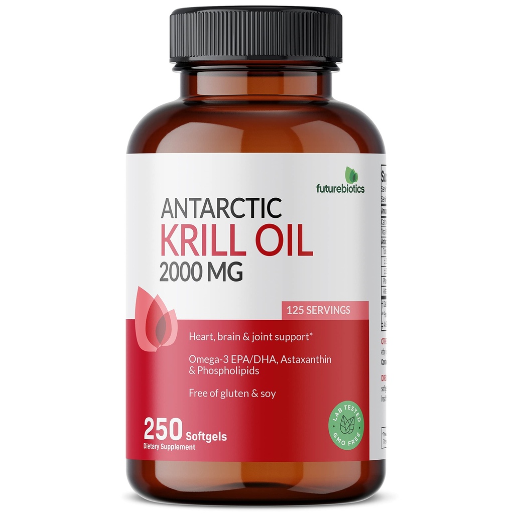 Futurebiotics Antarctic Krill Oil 2000mg με Ασταξανθίνη, Omega-3s EPA, DHA και φωσφολιπίδια - 100% Pure Premium Krill Oil Heavy Metal Tested, Non GMO – 250 Softgels