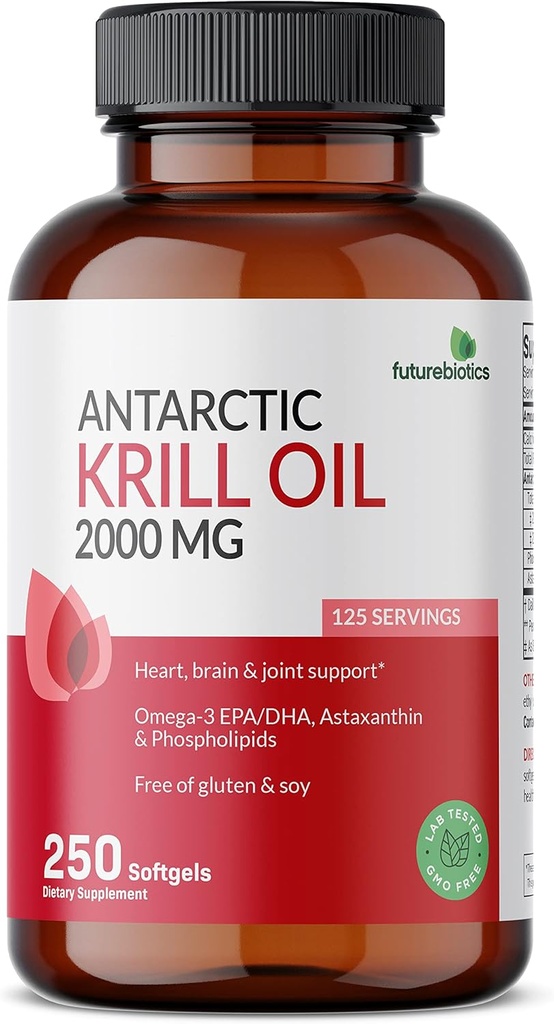 Futurebiotics Antarctic Krill Oil 2000mg με Ασταξανθίνη, Omega-3s EPA, DHA και φωσφολιπίδια - 100% Pure Premium Krill Oil Heavy Metal Tested, Non GMO – 250 Softgels