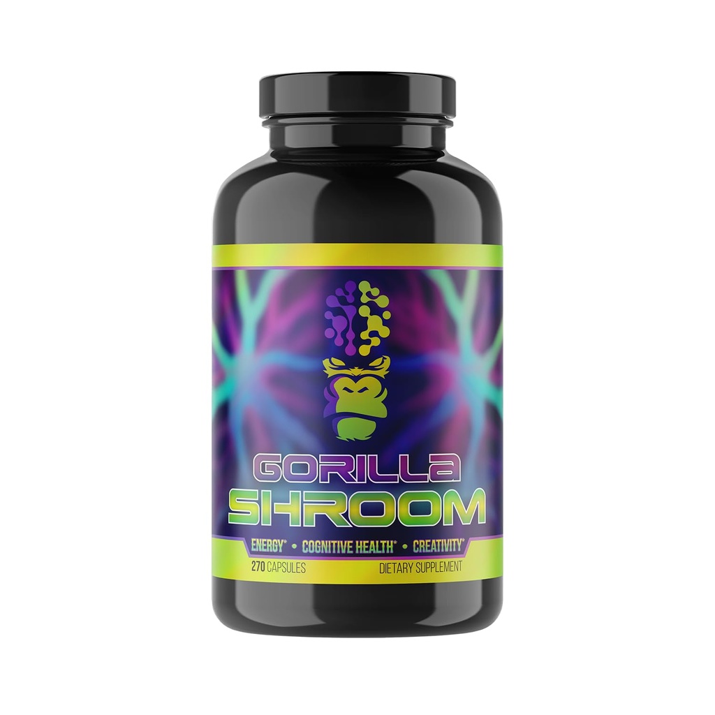 Gorilla Mind Shroom Nootropic Mushroom Supplement (6700mg) - 270 Capsules/Includes Lions Mane, Cordyceps, Reishi, Maitake/Increased Energy Immune Modulation, Enhanced Cognitive Functioning