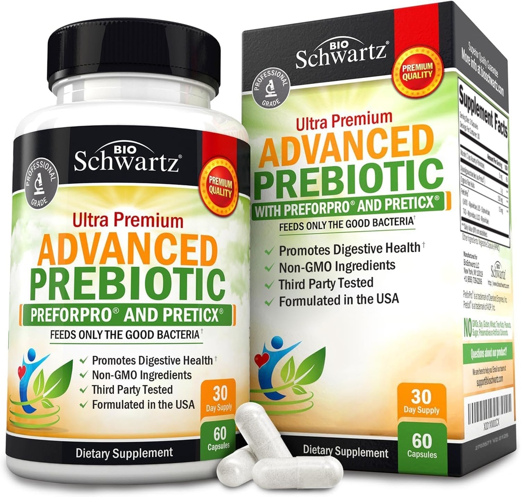 Advanced Prebiotics for Digestive Health - Fast Acting Gut Health Supplement with Clinically Validated Prebiotics for Women & Men for Healthy Gut Flora Bloating & Immune Support - 1 Month Supply