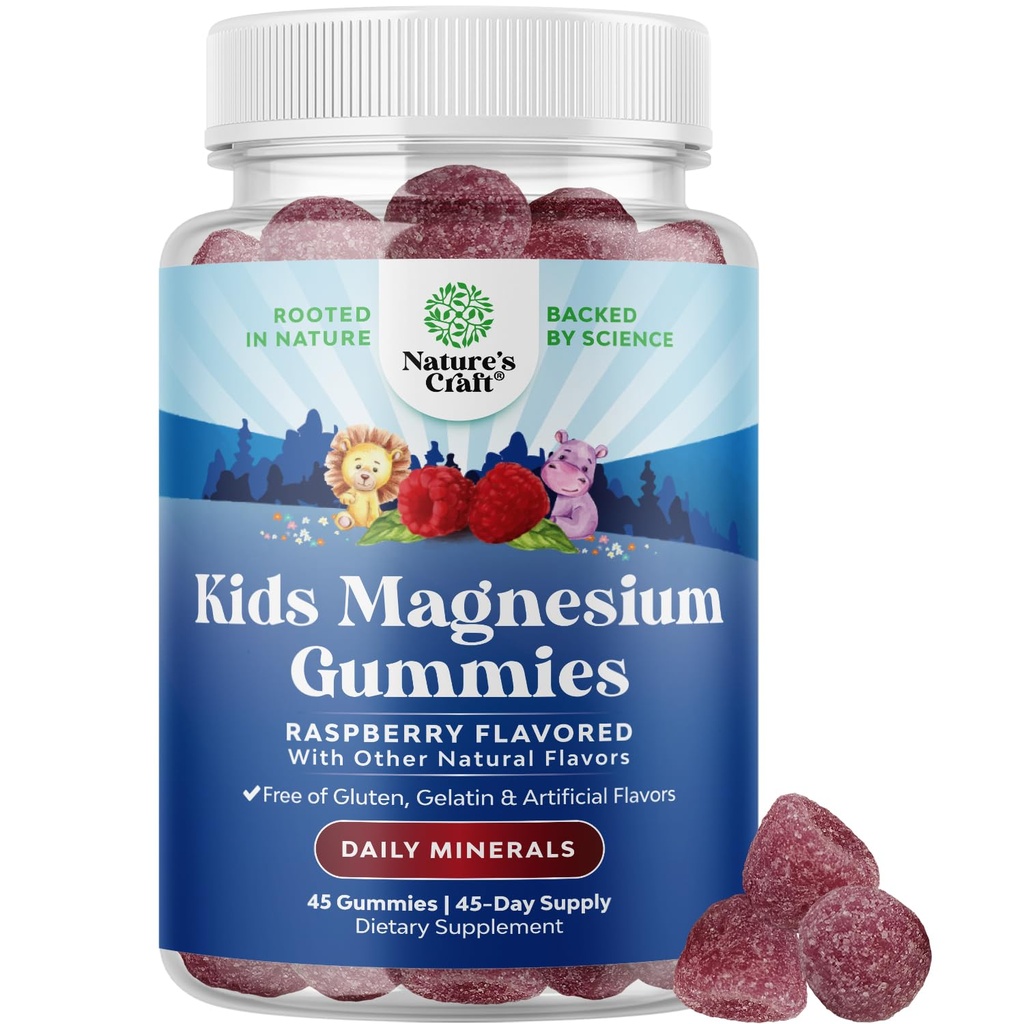 Παιδικό Μαγνήσιο Gummies - Ήρεμη Χαλαρωτική Mg συμπλήρωμα κιτρικό με σμέουρο άρωμα - Ήρεμο συμπλήρωμα μαγνησίου για νευρωνικούς μυς υγείας & υποστήριξη καρδιάς - Mag Citrate Gummies - 45 Count Pack