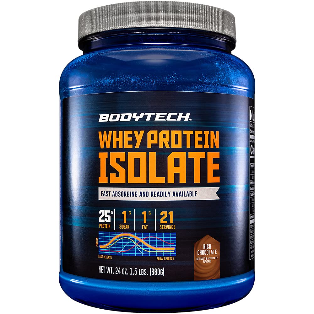 BODYTECH Whey Protein Isolate Powder - 25 γραμμάρια πρωτεΐνης ανά σερβίρισμα, Ιδανικό για την κατασκευή και ανάπτυξη μυών μετά την προπόνηση, πλούσια γεύση σοκολάτας, Περιέχει γάλα & σόγια (1,5 λίρα / 21 σερβίτσια)