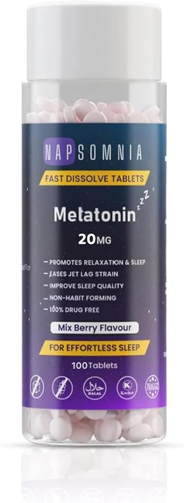 Μελατονίνη Δισκία ταχείας διάλυσης – Mix Berry Chewable Μελατονίνη Δισκία - Μη Σχηματιζόμενη Μελατονίνη Βοήθεια ύπνου για Ενήλικες - Χωρίς ζάχαρη Μελατονίνη Δισκία για Αναπαύσιμο Ύπνο 