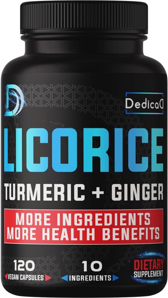 Licorice Root Capsules 4 Months 6800mg for Skin, Digestion & Immune Health Support - 10in1 Mixed Turmeric Curcumin, Ginger Root, Peppermint Leaf & others - Non-GMO - 120 Vegan Capsules