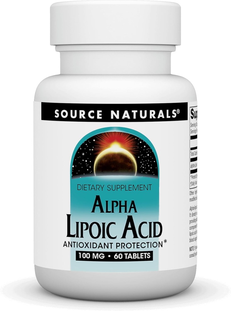 Source Naturals Alpha Lipoic Acid Supports Healthy Sugar Metabolism, Liver Function & Energy Generation* -100 mg - 60 Tablets