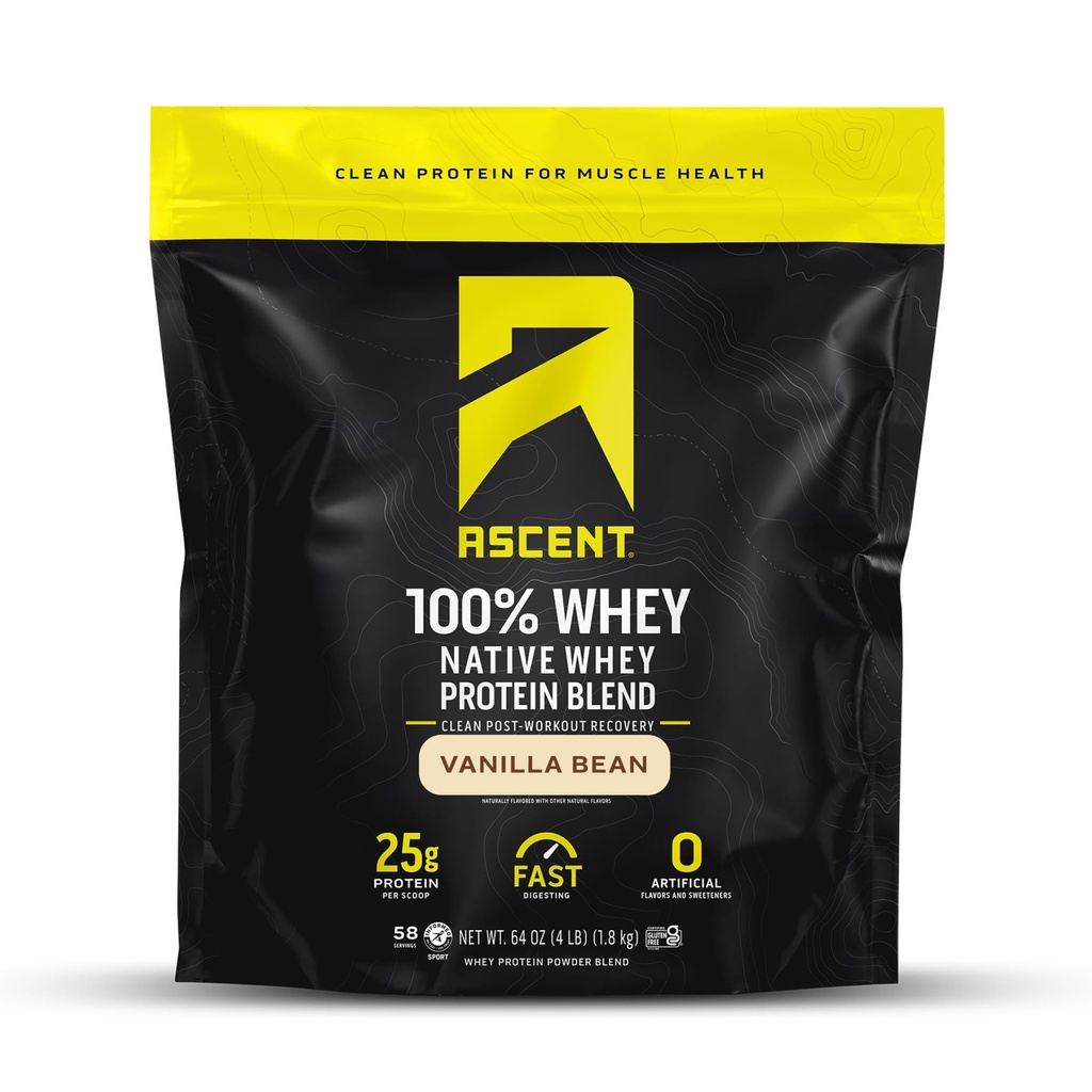 Ανάβαση 100% Whey, Native Whey Protein Blend - Clean Post Workout Recovery, Digesting, Zero Artificial Flavors & Sweeteners, Gluten Free, 5.5g BCAA, 2.6g Leucine, Vanilla Bean 4 lb.