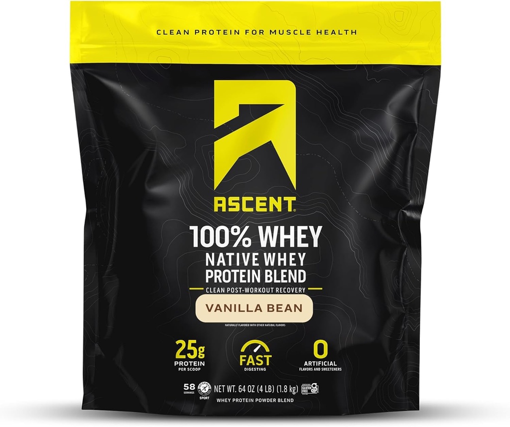 Ανάβαση 100% Whey, Native Whey Protein Blend - Clean Post Workout Recovery, Digesting, Zero Artificial Flavors & Sweeteners, Gluten Free, 5.5g BCAA, 2.6g Leucine, Vanilla Bean 4 lb.