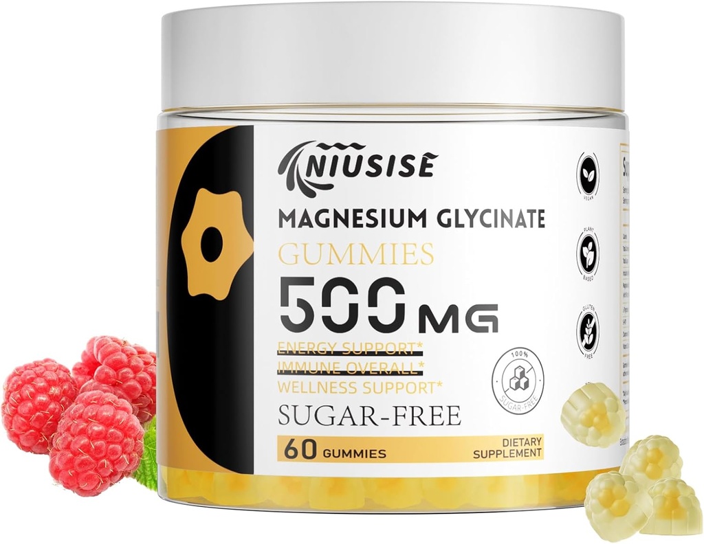 Glycinate Gummys Μαγνήσιο 500mg, Gummies χωρίς ζάχαρη με L-Tryptophan 500mg - Magnesium Gummies συμπλήρωμα Μασώμενα Gummies για γυναίκες & άνδρες Vegan, Organic Gummies 60 Count