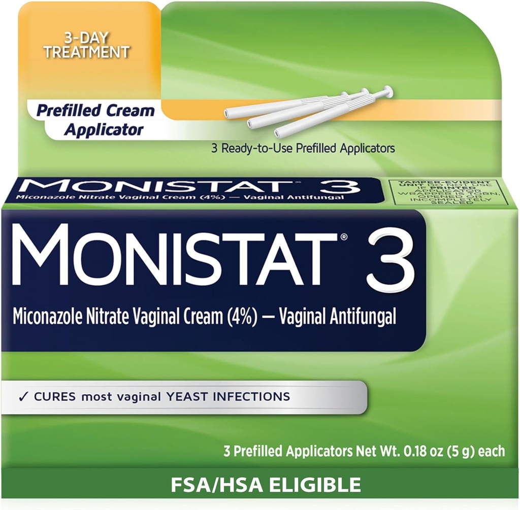 Monistat 3 ημέρα θεραπεία μόλυνσης ζύμης για τις γυναίκες, 3 Miconazole Pre-Filled Cream Applicators, 1 συσκευασία