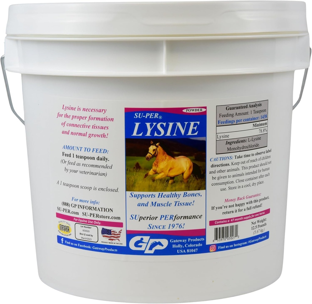 SU-PER Lysine συμπλήρωμα για τα άλογα - Υποστηρίζει υγιή οστά & ιστούς μυών - Equine Essential Amino Acid - 12,5 Λίρες, 47 Μήνες προσφοράς