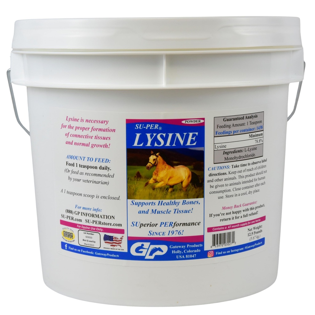 SU-PER Lysine συμπλήρωμα για τα άλογα - Υποστηρίζει υγιή οστά & ιστούς μυών - Equine Essential Amino Acid - 12,5 Λίρες, 47 Μήνες προσφοράς