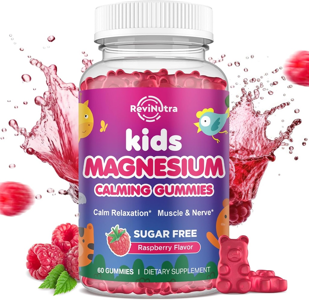 Παιδικά Gummys Μαγνήσιο, Μαγνήσιο Γλυκινικό Gummies για Παιδιά & Ενήλικες με L-Θεανίνη, Χαμομήλι, Λικέρ, Βιταμίνη D, B6 για Ύπνο, Χαλάρωση, Εγκέφαλος & Μυς, Ζάχαρη Χωρίς Βατόμουρο 60ct