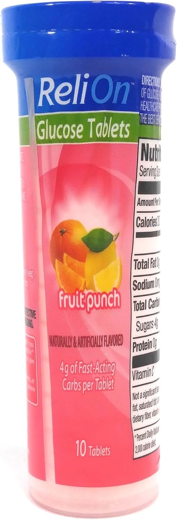 ReliOn Glucose Fruit Punch, 10 δισκία, On- The- Go Tube.