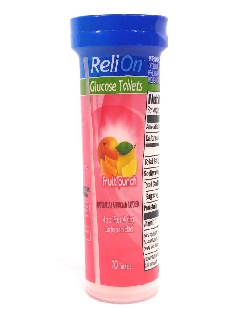 ReliOn Glucose Fruit Punch, 10 δισκία, On- The- Go Tube.