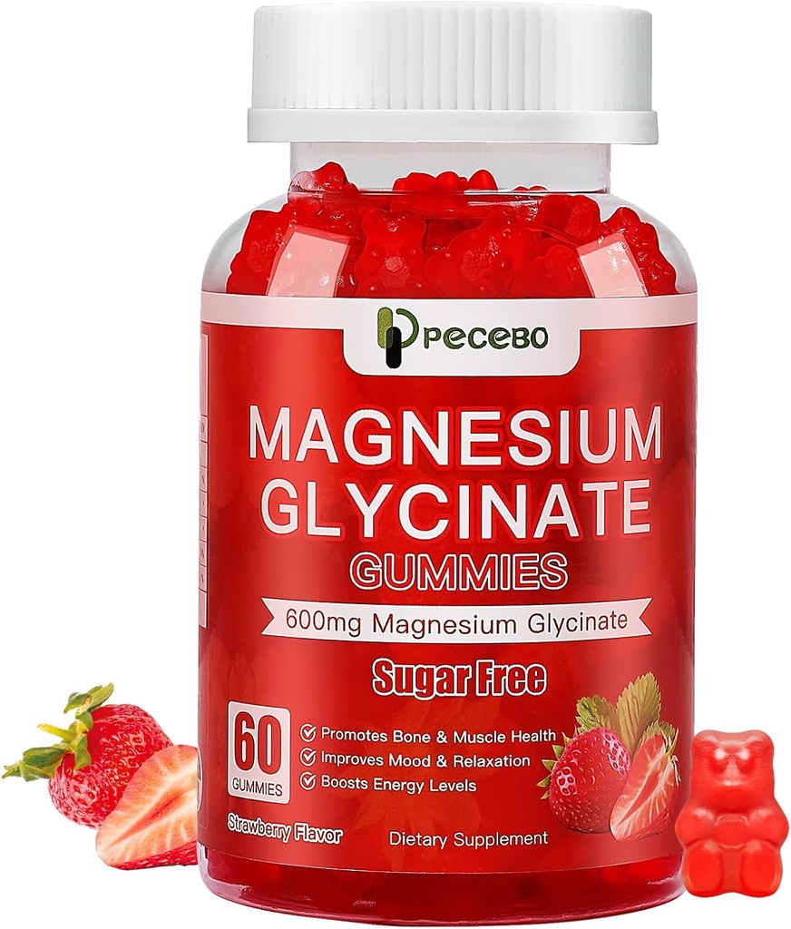 Μαγνήσιο Γλυκινικό Gummies 600mg, Ζάχαρη Χωρίς Μαγνήσιο Gummies για ενήλικες, Υψηλή Απορρόφηση Συμπλήρωμα Μαγνήσιου για Άγχος & Μυική Ανακούφιση & Νεύρο Υγεία, Μη ΓΤΟ, Χωρίς Γλουτένη, Vegan, 60 Count