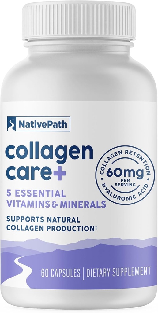 NativePath Collagen Care+, 5 Βιταμίνη με Υαλουρονικό Οξύ και Βόριο που υποστηρίζει Collagen για άνδρες και γυναίκες, 60 κάψουλες