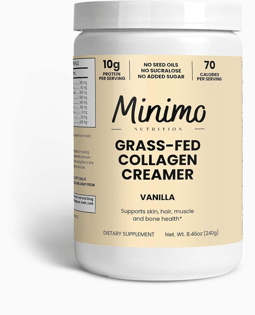Grass-Fed Collagen Creamer, Vanilla, 10g of Grass-Fed Collagen, No Seed Oils or Added Sugar - Hair, Skin, Nail, & Joint Support, 8.5 oz.