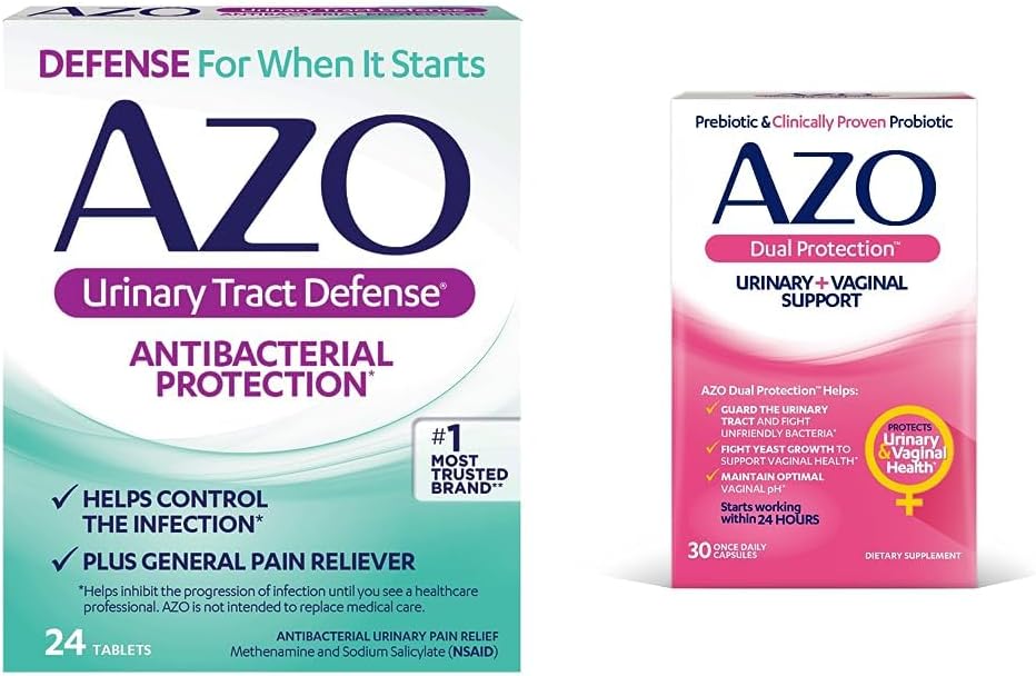 AZO Urinary Tract Defense Antibacterial Protection, Helps Control a UTI Until You Can See a Doctor 24 Count + Dual Protection, Urinary + Vaginal Support*, Prebiotic Plus Probiotic, 30 Count