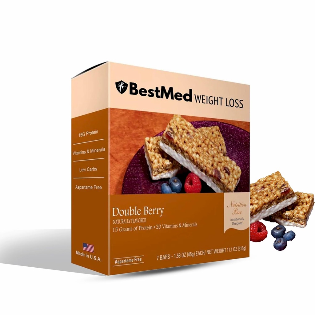 BestMed - Υψηλή Γραμμή Διατροφής Πρωτεΐνης - Χαμηλή Καρβίδα, 15g Πρωτεΐνη, Χαμηλή Ζάχαρη, Υψηλή Ίνες, Χαμηλή Θερμίδα, Γεύματα Αντικατάστασης Μπαρ (Διπλό Berry, 1 Box - 7 Count)