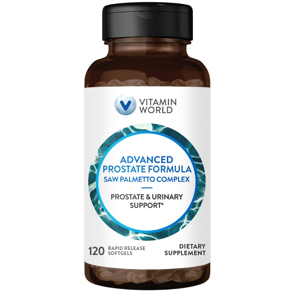 Vitamin World Advanced Prostate Formula Saw Palmetto Complex 120 Softgels, υποστηρίζει Prostate Υγεία, Ουρολοίμωξη, Rapid-Release, Χωρίς γλουτένη
