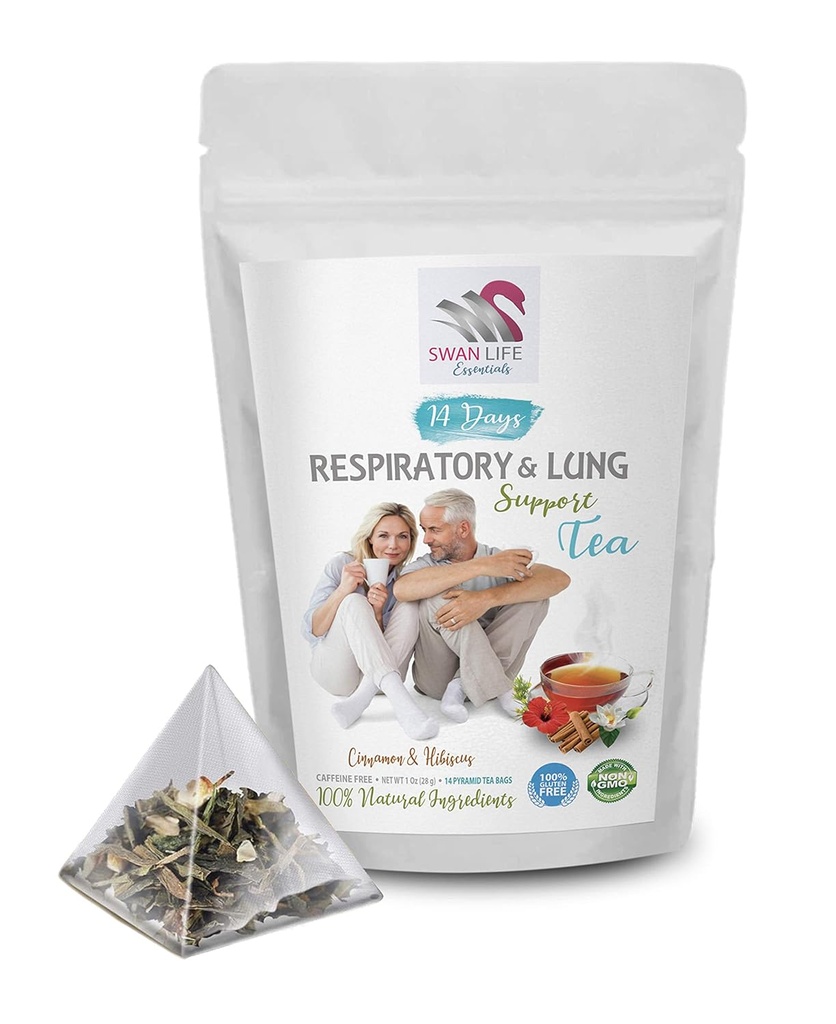 Peppermint Tea - RESPIRATORY AND LUNG SUPPORT TEA 14 Days - astragalus membranaceus root, Cinnamon, Hibiscus, Marshmallow Root, organic herbal tea, lung support herbs, immune tea - 1Pack 14 bags