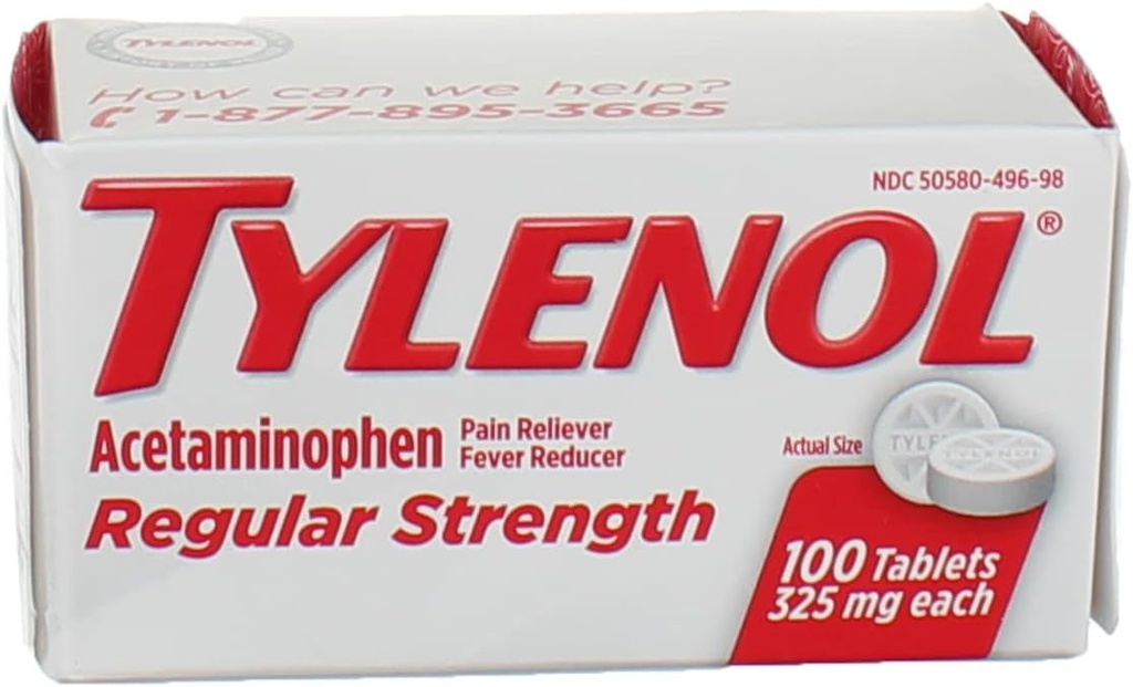 Tylenol Reg Strngth 100'S Μέγεθος 100ct Tylenol 325 Mg Κανονική δύναμη πόνο Reliever
