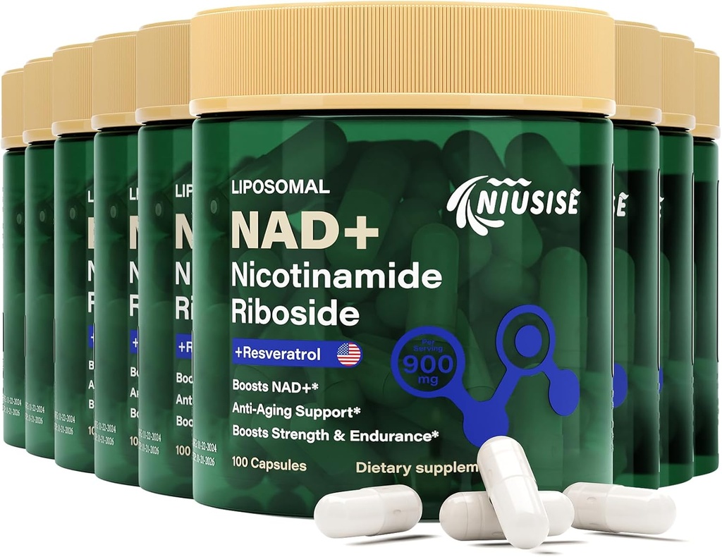 Συμπλήρωμα NAD, NAD Νικοτιναμίδη Ριβοζίδιο 900 Mg για άνδρες και γυναίκες, Λιποσωμική NAD+ Συμπλήρωμα με Nicotinamide Riboside, Resveratrol & Quercetin, Ενέργεια, Boost NAD+, 900 κάψουλες