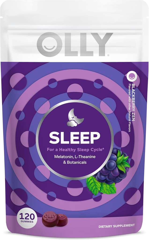 Olly Sleep Gummy, 3 mg μελατονίνη, L-Θεανίνη, Χαμομήλι, και εκχύλισμα βάλσαμου λεμονιού, BlackBerry Flavor, 60 ημέρες προσφοράς - 120 κόμης