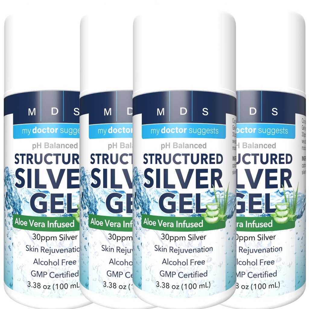 Extra Strength Colloidal Silver Gel 30ppm with Aloe Vera - pH Balanced Structured Silver - & Relieve - (4 Pack)
