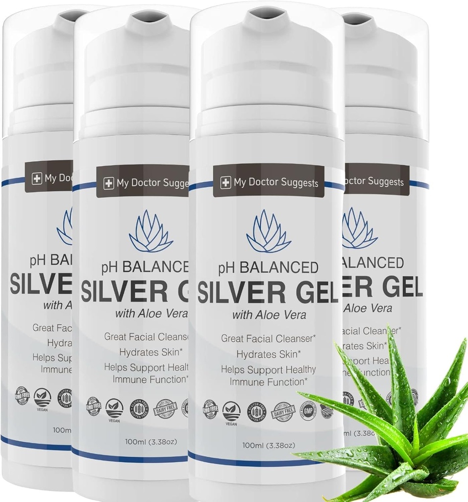 Extra Strength Colloidal Silver Gel 30ppm with Aloe Vera - pH Balanced Structured Silver - Triple Strength Soothe & Relieve - Easy Pump Bottle, 3.38Oz (4 Pack)