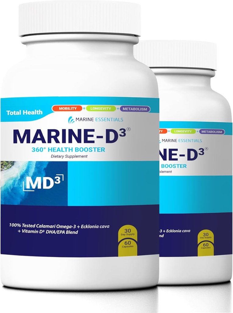 Marine Essentials- Marine D3 Omega 3 Calamari Ecklonia Cava DHA (2 Bottles - 120 Capsules)