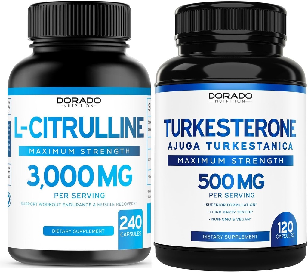 L Citrulline συμπλήρωμα (240 Count) L Arginine & Nitric Oxide - Stamina, Αντοχή, Απόδοση για προπονήσεις και Turkesterone (120 Count) Αθλητική Απόδοση & Μυική Μάζα Υποστήριξη - Vegan & USA Made