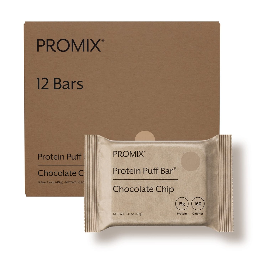 ProMix Pro Nutrition Protein Puff Bars, 12-Pack - Chocolate Chip - Marshmallow Crispy Treat - Great Tasting & Healthy On The Go Snack - Υψηλή πρωτεΐνη & χαμηλή θερμίδες - Μη-GMO & Δωρεάν από γλουτένη, σόγια, & καλαμπόκι