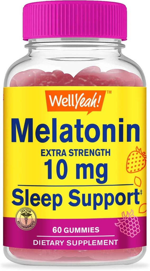 WellYeah Melatonin 10mg Gummies - 2 Μήνες Προμήθεια - Natural Soured Flavor, Drug-Free Gummy συμπλήρωμα - Γλουτένη και Ζελατίνη Δωρεάν, χορτοφάγοι - 60 Gummies