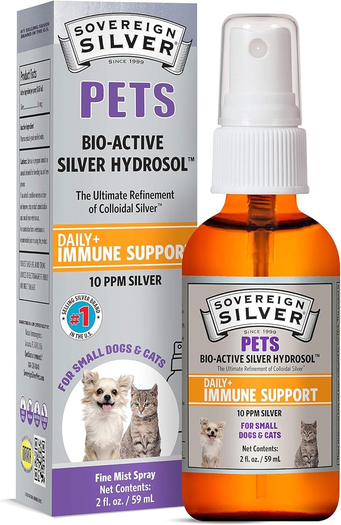 Sovereign Silver Pets Ανοσοποιητική υποστήριξη, κολλοειδές ασήμι, Bio-Active Silver Hydrosol, για σκύλους και γάτες, 10 ppm, Fine Mist Spray, 2 Fl Oz
