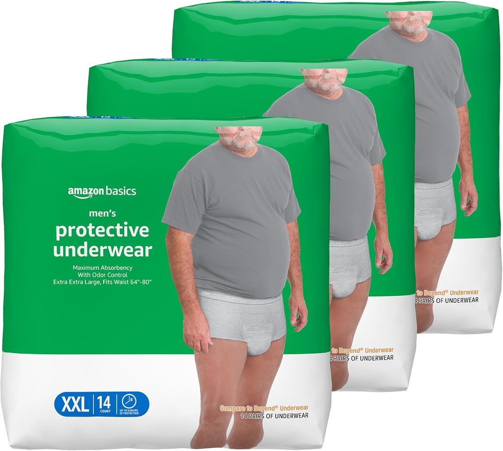   Basics Incontinence Underwear for Men, Maximum Absorbency, 2X-Large, 42 Count (3 Packs of 14)