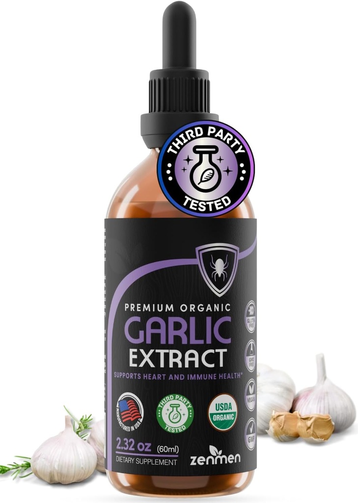 Zenmen Organic Garlic Cloves Extract (Odorless Tincture) - Ανοσολογική Υποστήριξη, Πηγή Αντιοξειδωτικών - 2,32 oz / 60ml, Vegan, Κατασκευασμένο στις ΗΠΑ