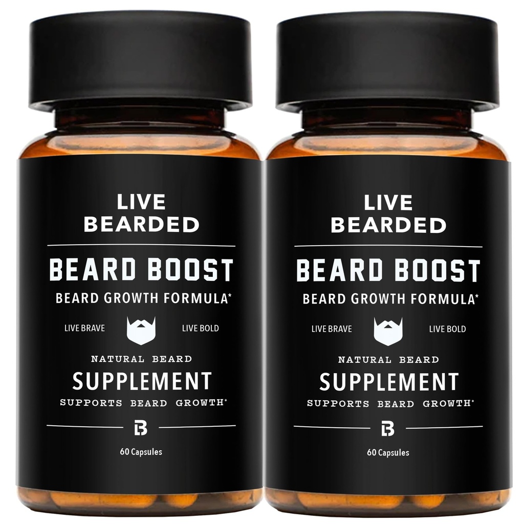 Live Bearded Beard Boost - Γενετικές βιταμίνες ανάπτυξης για τους άνδρες με Biotin, Collagen, Silica, Fo-Ti Root - Ανάπτυξη μαλλιών προσώπου για τους άνδρες, Made in The USA 60-Day Supply