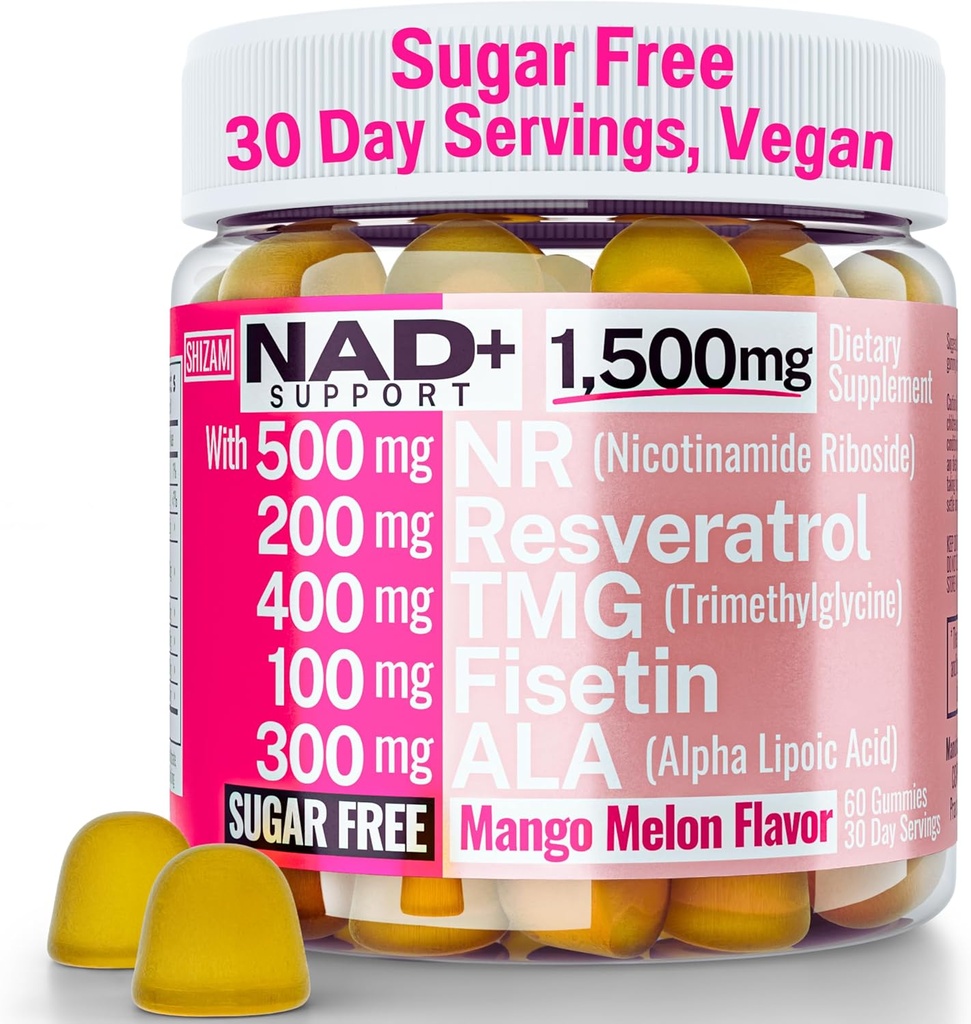 1500mg NAD+ Sugar Free Gummies | NAD + Plus NR TMG ALA Trans-Resveratrol Fisetin Supplements | Nicotinamide Riboside Trimethylglycine Alpha Lipoic Acid Betaine Pills Capsules Tincture Supplement Alt