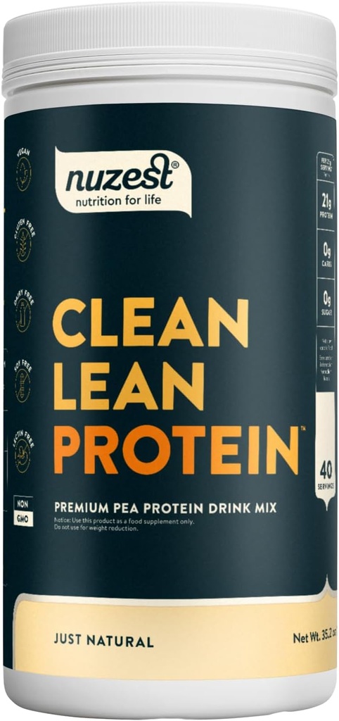 Nuzest - Pea Protein Powder - Καθαρή πρωτεΐνη Lean, Premium Vegan Plant Based Protein Powder, Dairy Free, Gluten Free, GMO Free, Protein Shake, Just Natural (UNFLAVORED), 40 Servings, 2,2 lb