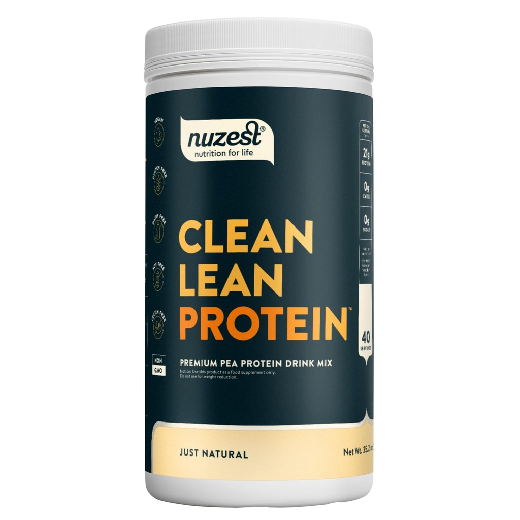 Nuzest - Pea Protein Powder - Καθαρή πρωτεΐνη Lean, Premium Vegan Plant Based Protein Powder, Dairy Free, Gluten Free, GMO Free, Protein Shake, Just Natural (UNFLAVORED), 40 Servings, 2,2 lb