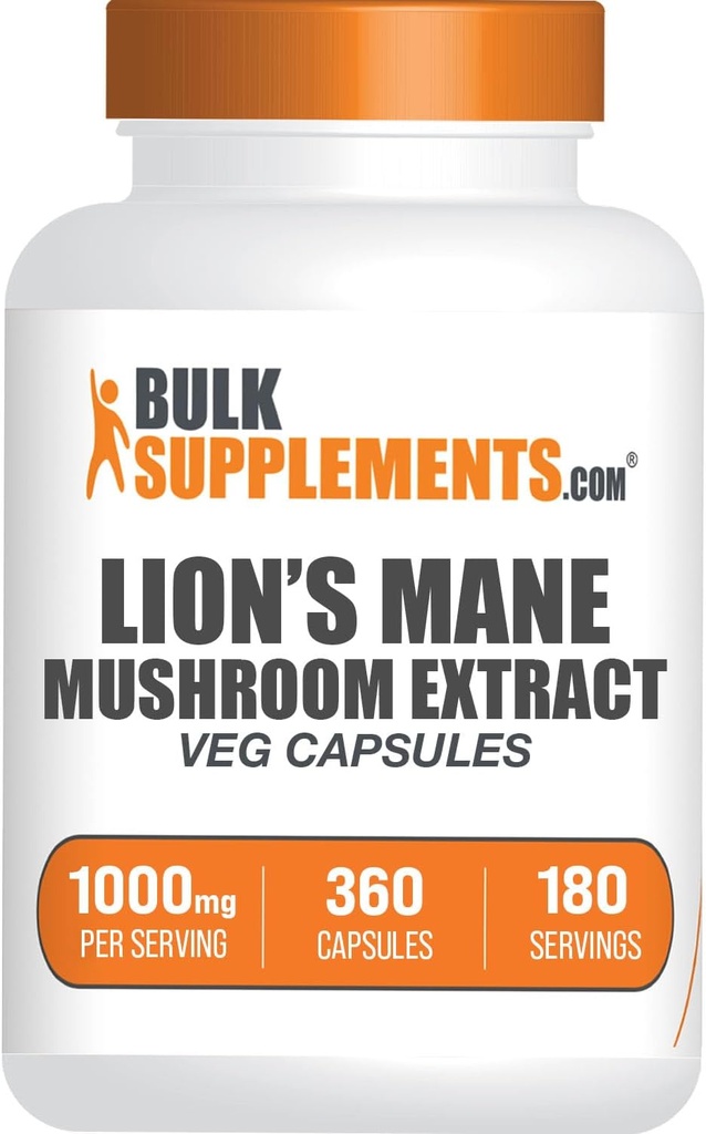 BulkSupplements.com Mane Mushroom Extract Κάψουλες - συμπλήρωμα μανιταριών, συμπλήρωμα εγκεφάλου για την υποστήριξη μνήμης και εστίασης - Vegan, 2 κάψουλες ανά υπηρεσία (1000mg), 360 κάψουλες (πακέτο του 1)
